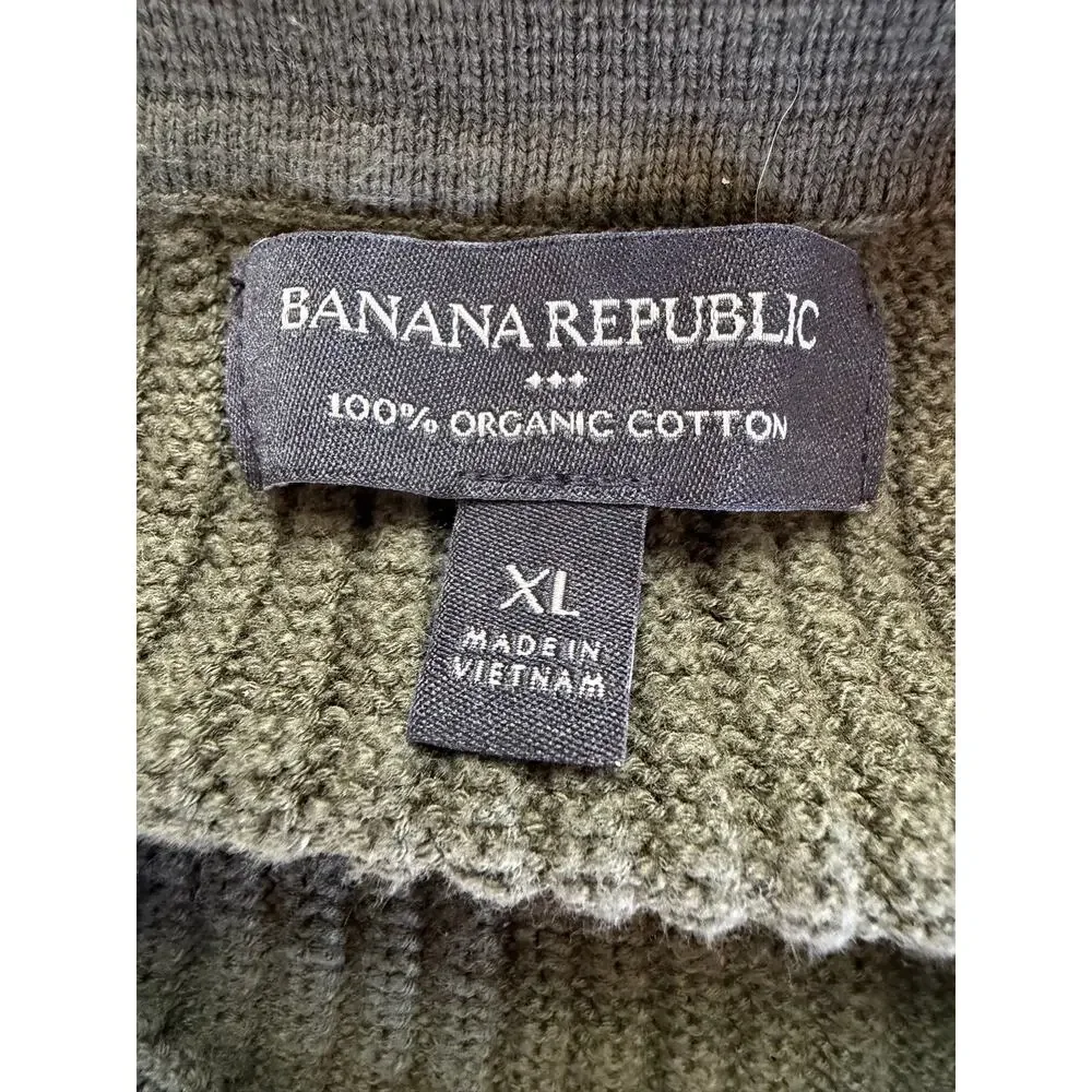 Banana Republic Men's Olive Green Ribbed Short Sleeve Button Up Sweater Shirt XL